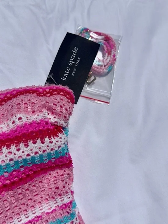 Kate Spade Bandeau One Piece Swimsuit Pink Stripe Eyelet Sz M NWT - Picture 6 of 7